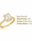 14K Yellow Gold Emerald-Cut Halo Engagement Ring With Side Stones
