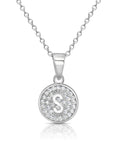 CZ Initial Round Charm Necklace (Letters A-Z) 16" 18" in Sterling Silver