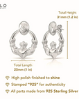 925 Sterling Silver Heart & Crown Claddagh Hoop Earrings, With Pushbacks