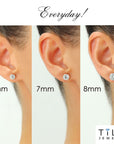 14K Yellow Gold And White Gold Stamping Zirconia Stud Earrings, Dainty Everyday Earrings