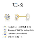 14K Yellow Gold and White Gold Zirconia Stud Earrings, Silicone Push-back, Unisex