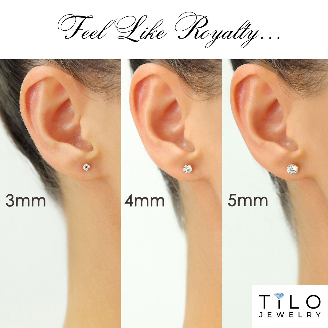 14K Yellow Gold and White Gold CZ Stud Earrings, Silicone Push-back, Uinisex.