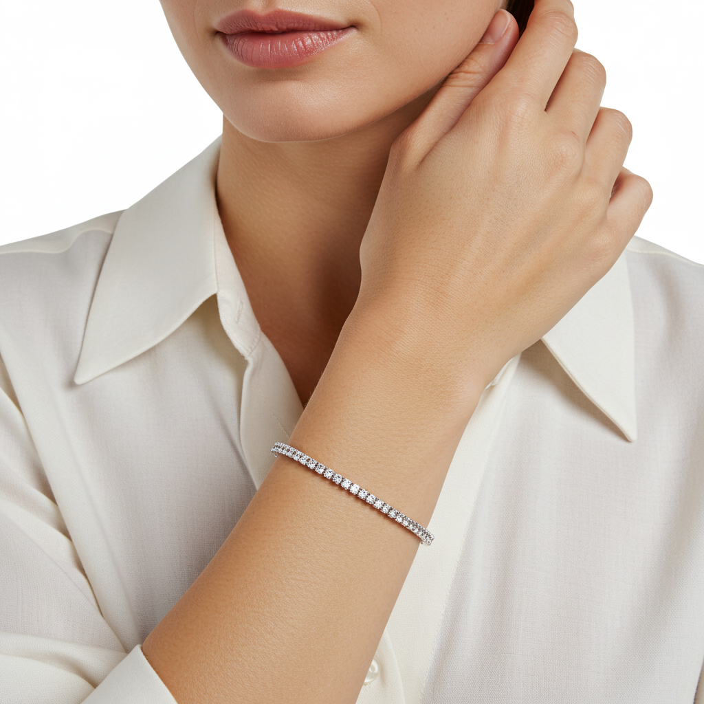 Sterling Silver Tennis Bracelet, Classic Diamond-Look CZ Design