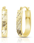 14K Yellow Gold Diamond-Cut U-Shape Oval Hoop Earrings