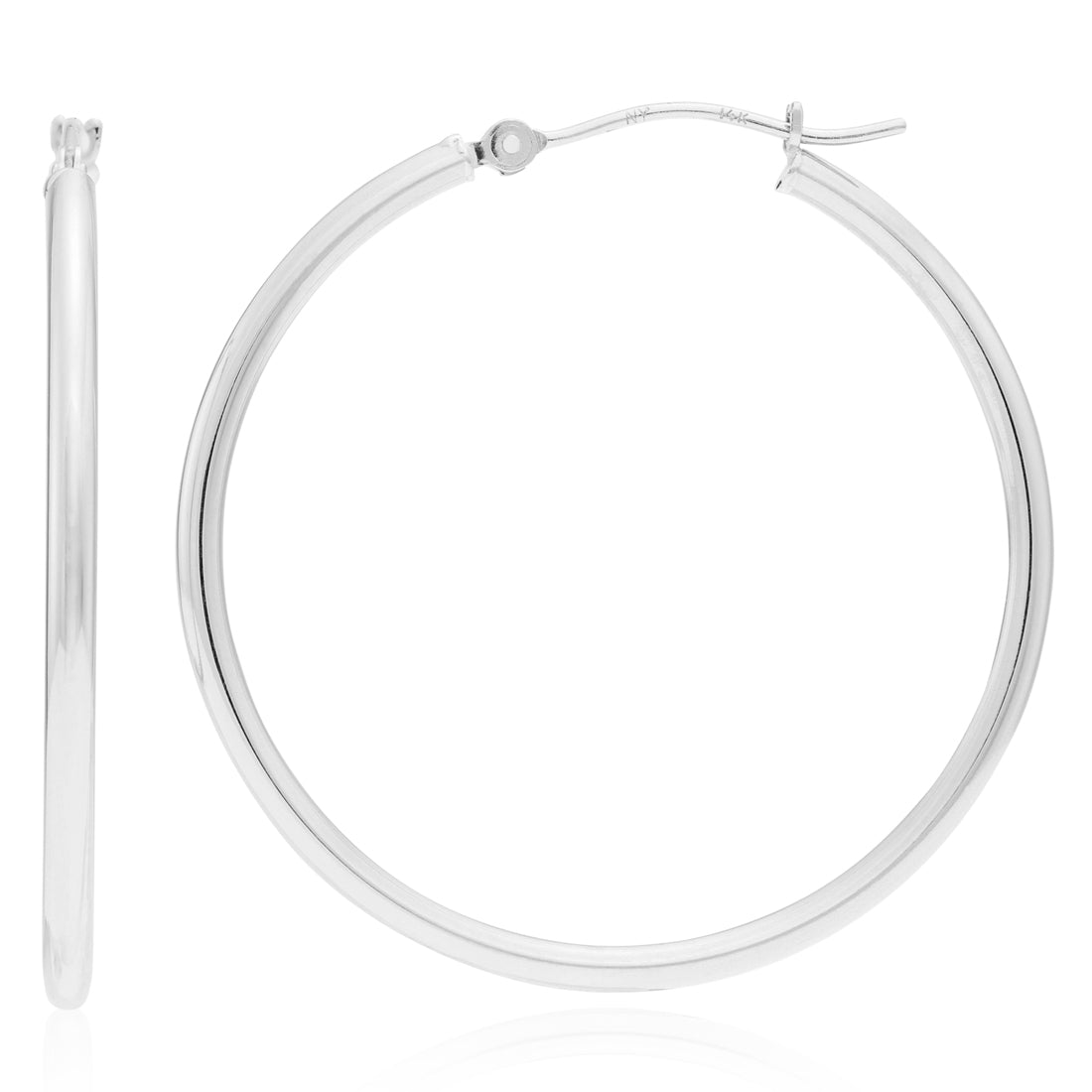 10K White Gold Classic Round Hoop Earrings, All Sizes Available