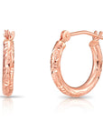 14k Rose Gold Tornado Diamond Cut Hoop Earrings, 2mm Thin