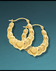 14K Yellow Gold Swirl Heart Hoop Earrings, 22mm