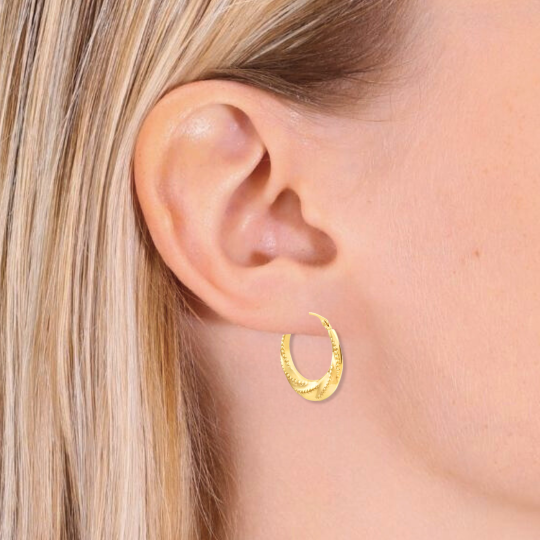 10K Yellow Gold Twisted Dotted Hoop Earrings, 18.5mm, By TILO Jewelry