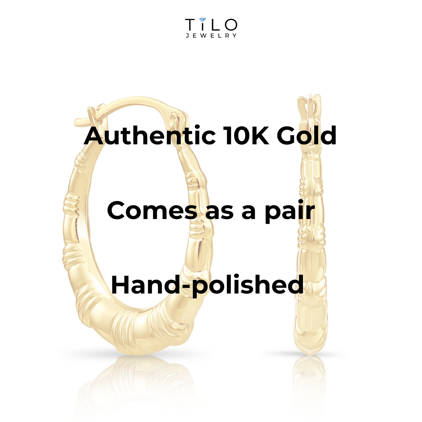 10K Yellow Gold Puffy Oval Hoop Earrings, 15mm, By TILO Jewelry