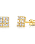 14k Gold Square CZ Stud Earrings