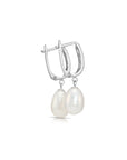 14K Gold Freshwater Pearl Drop Earrings, Huggie Design