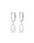 14K Gold Freshwater Pearl Drop Earrings, Huggie Design