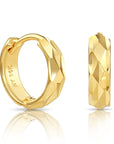 14K Gold Tiny Hand Engraved Huggies Hoop Earrings, 10mm