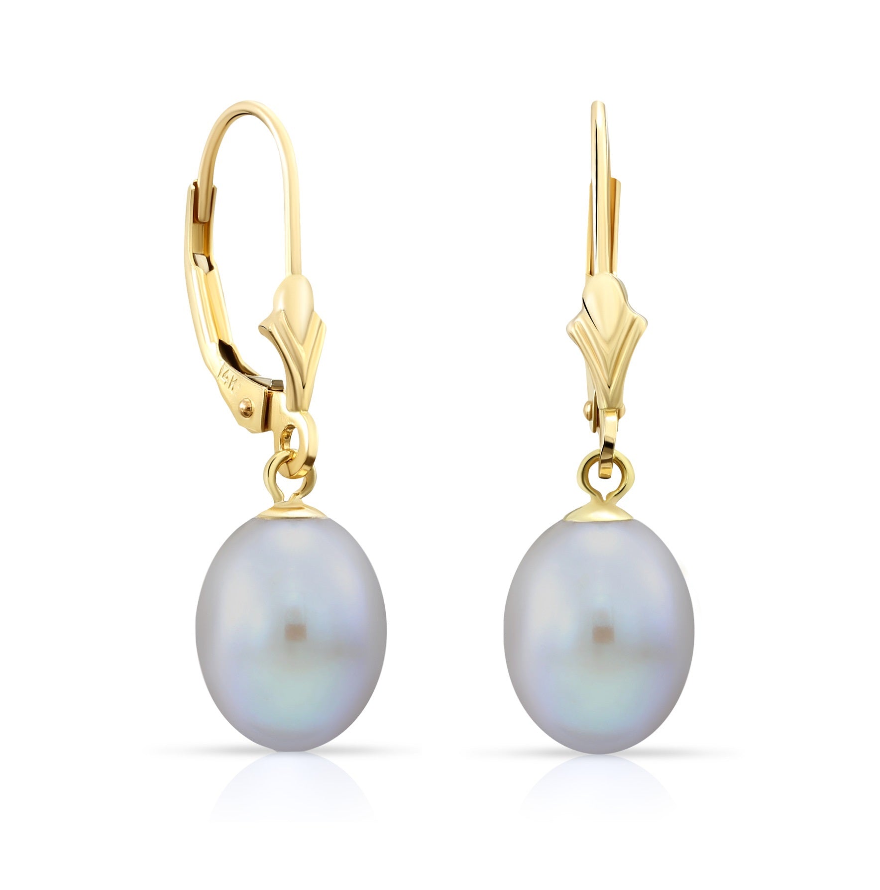 14K Gold Freshwater Pearl Drop Dangle Leverback Earrings