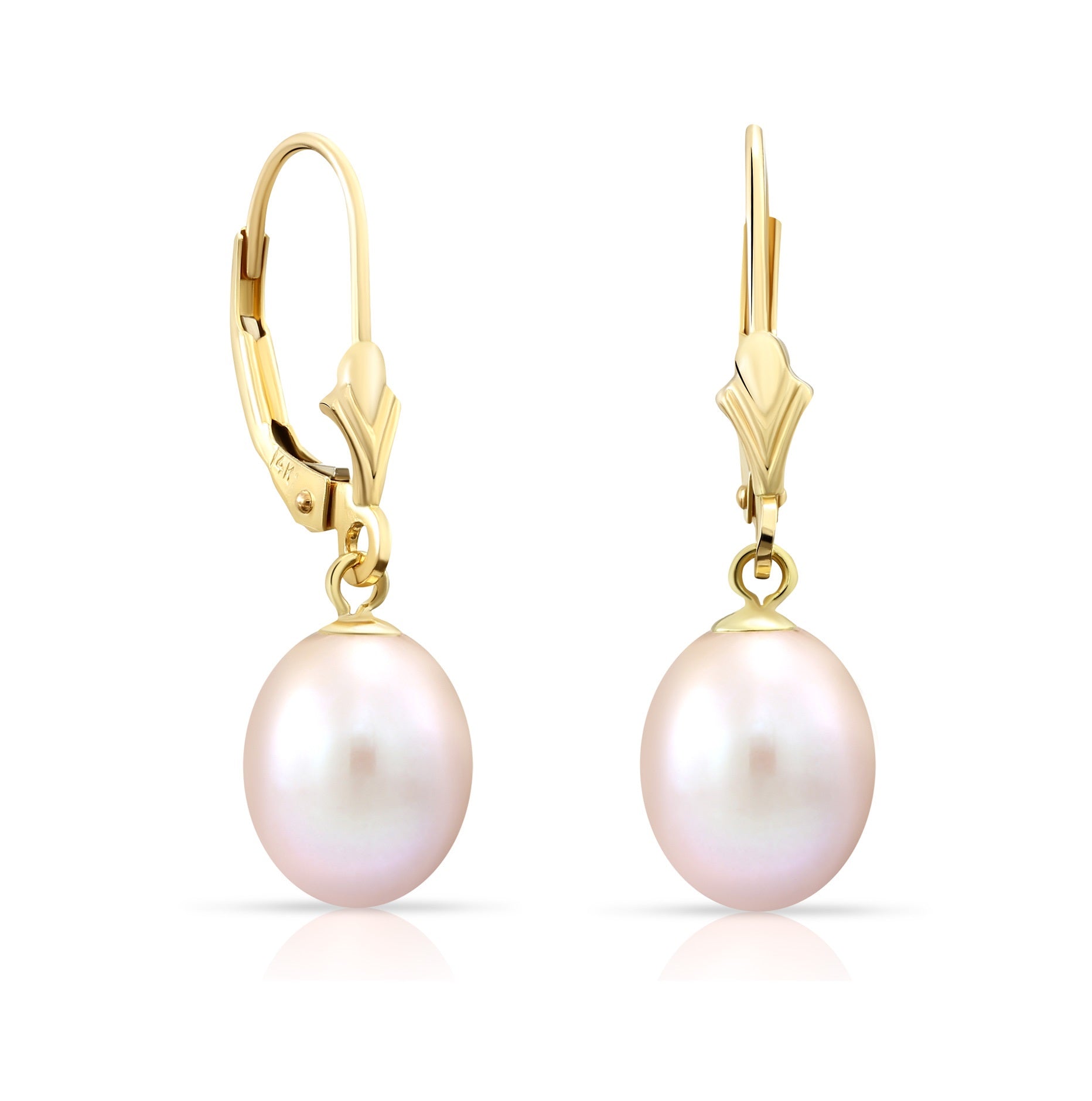 14K Gold Freshwater Pearl Drop Dangle Leverback Earrings