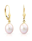 14K Gold Freshwater Pearl Drop Dangle Leverback Earrings