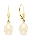 14K Gold Freshwater Pearl Drop Dangle Leverback Earrings