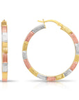 Sterling Silver Tricolor Three-Tone Hoop Earrings