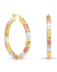 Sterling Silver Tricolor Three-Tone Hoop Earrings