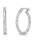 Sterling Silver Shiny Twisted Oval Hoop Earrings, 11mm