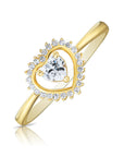 14k Yellow Gold Solitaire Heart Halo Ring