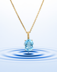 14k Yellow Gold Topaz Necklace, Brilliant Sky Blue 6 Carat Oval Shaped Topaz Gemstone Pendant