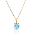 14k Yellow Gold Topaz Necklace, Brilliant Sky Blue 6 Carat Oval Shaped Topaz Gemstone Pendant