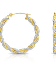 14K Gold Two-Tone Twisted Hoop Earrings With Engraved Diamond-Cuts
