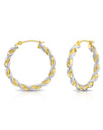 14K Gold Two-Tone Twisted Hoop Earrings With Engraved Diamond-Cuts