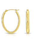 10K Yellow Gold Spiral Diamond-Cut Oval Hoop Earrings