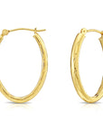 10K Yellow Gold Spiral Diamond-Cut Oval Hoop Earrings