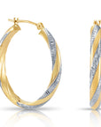 10K Gold Two-Tone Spiral Hoops, With Engraved Diamond-Cuts, 25mm