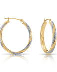 10K Gold Two-Tone Spiral Hoops, With Engraved Diamond-Cuts, 25mm