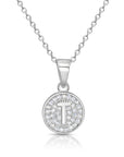 CZ Initial Round Charm Necklace (Letters A-Z) 16" 18" in Sterling Silver