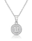 CZ Initial Round Charm Necklace (Letters A-Z) 16" 18" in Sterling Silver
