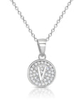 CZ Initial Round Charm Necklace (Letters A-Z) 16" 18" in Sterling Silver