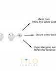 Bundle SET OF 3! 14k White Gold Ball Stud Earrings with Screw Backings, Unisex