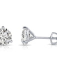 14K White Gold Brilliant-Cut Lab Diamond Studs, Classic Martini 3-Prong Setting, Screwback