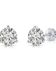14K White Gold Brilliant-Cut Lab Diamond Studs, Classic Martini 3-Prong Setting, Screwback