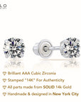 14k White Gold Classic Solitaire Stud Earrings, Screwback