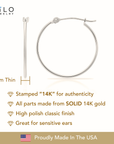 14K White Gold Thin Classic Hoop Earrings, 1mm