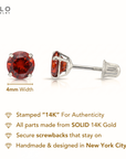 14K White Gold Birthstone Stud Earrings, Screw-back, 4mm