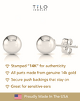 14k White Gold Classic Ball Stud Earrings with Pushbacks