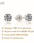 10K White Gold Solitaire Screwback Stud Earrings