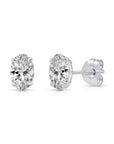 14k Solid Gold Basket Set Oval CZ Stud Earrings, With Pushbacks