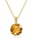 14k Yellow Gold Orange Citrine Gemstone And Diamond Pendant Necklace