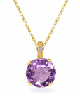 14k Yellow Gold Purple Amethyst Gemstone And Diamond Pendant Necklace