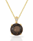 14k Yellow Gold Smoky Quartz Gemstone And Diamond Pendant Necklace