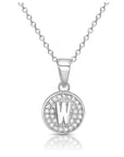 CZ Initial Round Charm Necklace (Letters A-Z) 16" 18" in Sterling Silver