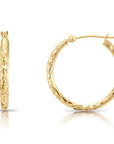 14K Yellow Gold X Pattern Diamond Cut Hoop Earrings